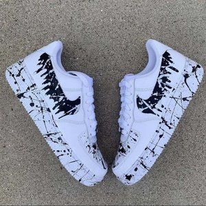 Nike Custom Air Force 1 "Cookies N Cream V2" and Splatter Shoes White Black Mens